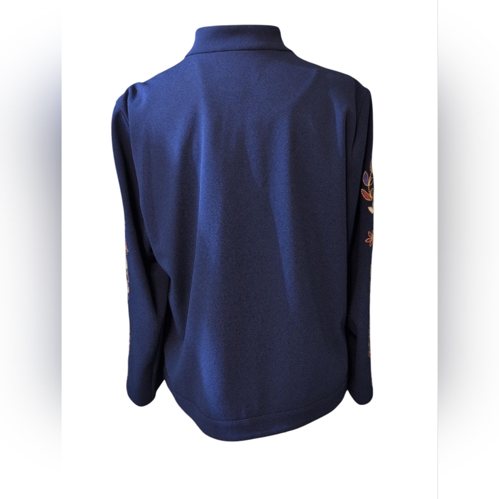 Dennis Basso Midnight Blue Jacket Embroidered Floral Classy Zip Front 16 - Picture 6 of 16